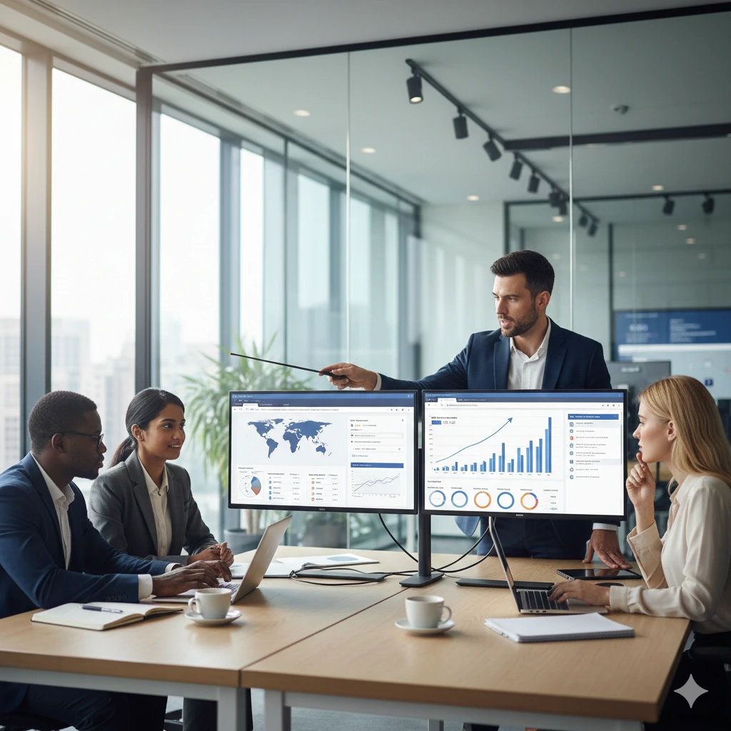 SEO specialists reviewing dashboards